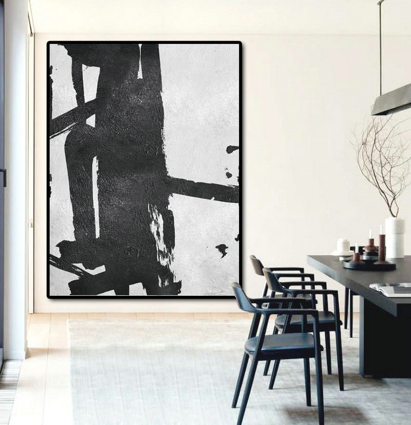 Modern Wall Art,Black And White Minimal Painting On Canvas - Lounge Wall Decor